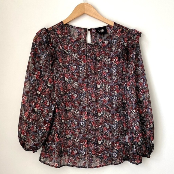 Anthropologie W5 Sheer Floral Blouse Black Small - Picture 3 of 10